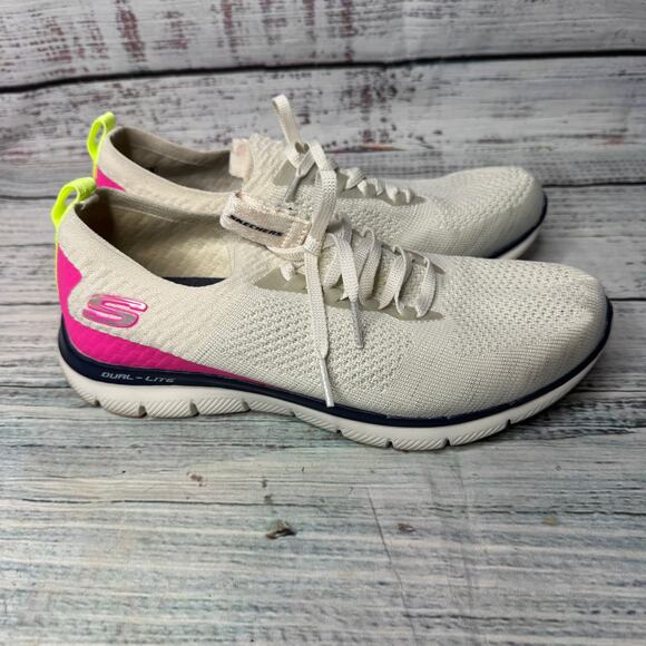 Skechers Wide Fit Air-Cooled Memory Foam Sneakers Women’s 9 – White / Neon Pink - Picture 2 of 6